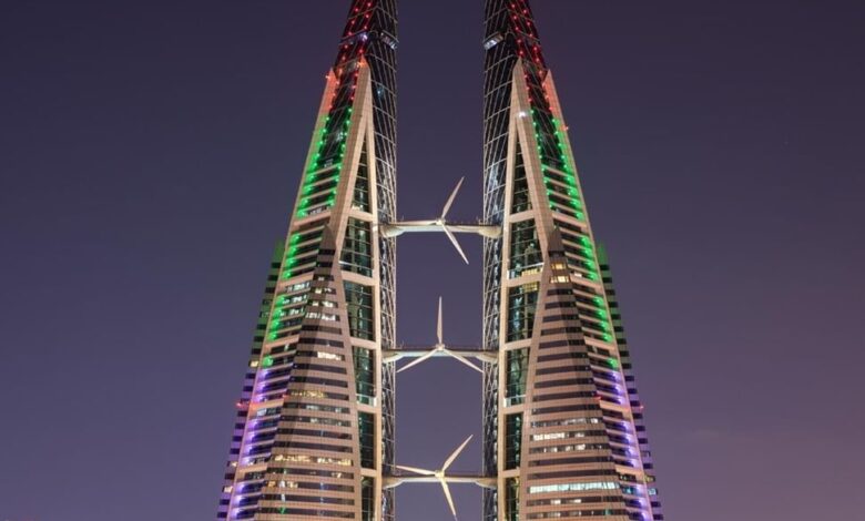 Bahraini Landmarks Adorned with colors of UAE Flag in Celebration of 53rd Eid Al Etihad